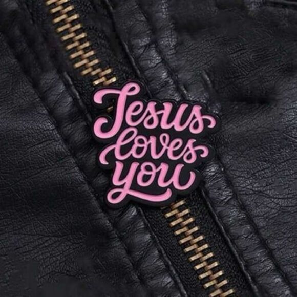 Jesus Loves You Pink Enamel Pin - Picture 5 of 5
